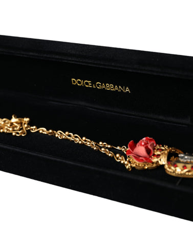 Dolce & Gabbana Gold BrassChain Sacred Heart Rose Crystal Charm Necklace - Retail Flare