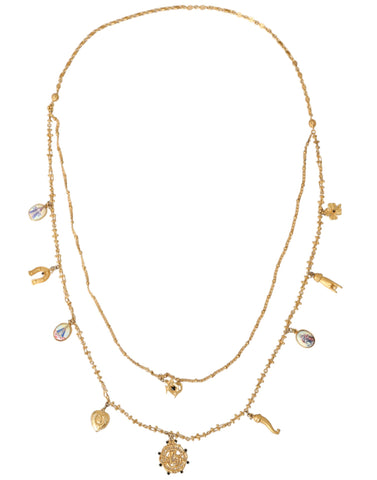 Dolce & Gabbana Gold Tone Chain Brass Charm Statement Sicily Necklace - Retail Flare