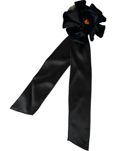 Dolce & Gabbana Black Silk Gold Brass Floral Hair Pin Brooch - Retail Flare