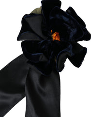 Dolce & Gabbana Black Silk Gold Brass Floral Hair Pin Brooch - Retail Flare