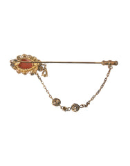 Dolce & Gabbana Gold Brass Crystal Chain 925 Sterling Silver Pin Brooch - Retail Flare