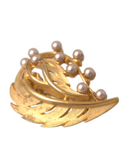 Dolce & Gabbana Gold Brass Leaf Embellished Jewelry Brooch Hair Pin - Retail Flare