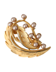 Dolce & Gabbana Gold Brass Leaf Embellished Jewelry Brooch Hair Pin - Retail Flare
