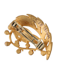 Dolce & Gabbana Gold Brass Leaf Embellished Jewelry Brooch Hair Pin - Retail Flare
