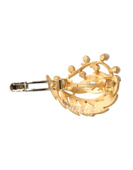 Dolce & Gabbana Gold Brass Leaf Embellished Jewelry Brooch Hair Pin - Retail Flare