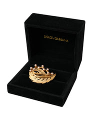 Dolce & Gabbana Gold Brass Leaf Embellished Jewelry Brooch Hair Pin - Retail Flare