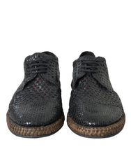 Dolce & Gabbana Black Woven Goat Leather Lace Up Derby Shoes - Retail Flare