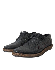 Dolce & Gabbana Black Woven Goat Leather Lace Up Derby Shoes - Retail Flare