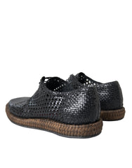 Dolce & Gabbana Black Woven Goat Leather Lace Up Derby Shoes - Retail Flare