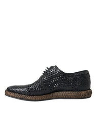 Dolce & Gabbana Black Woven Goat Leather Lace Up Derby Shoes - Retail Flare