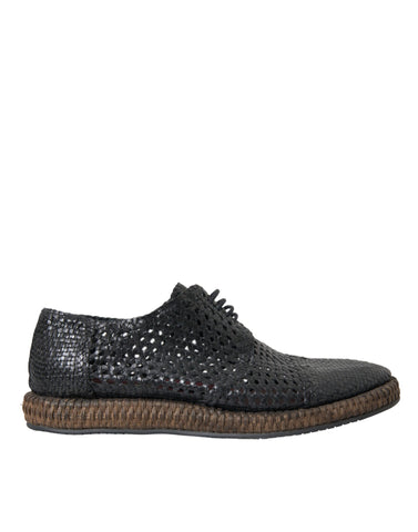 Dolce & Gabbana Black Woven Goat Leather Lace Up Derby Shoes - Retail Flare