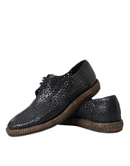Dolce & Gabbana Black Woven Goat Leather Lace Up Derby Shoes - Retail Flare