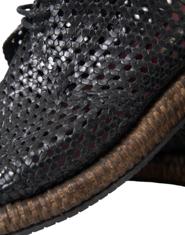 Dolce & Gabbana Black Woven Goat Leather Lace Up Derby Shoes - Retail Flare