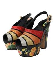 Dolce & Gabbana Multicolor Floral Crystal Platform Sandals Shoes - Retail Flare