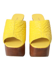 Dolce & Gabbana Yellow Leather Wood Mule Wedge Slides Shoes - Retail Flare