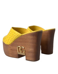Dolce & Gabbana Yellow Leather Wood Mule Wedge Slides Shoes - Retail Flare