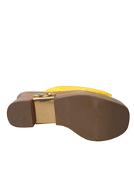 Dolce & Gabbana Yellow Leather Wood Mule Wedge Slides Shoes - Retail Flare