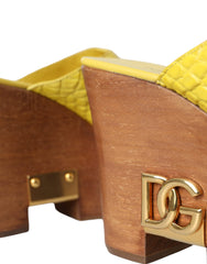 Dolce & Gabbana Yellow Leather Wood Mule Wedge Slides Shoes - Retail Flare