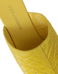 Dolce & Gabbana Yellow Leather Wood Mule Wedge Slides Shoes - Retail Flare