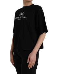 Balenciaga Black Cotton Logo Crew Neck Short Sleeves T-shirt - Retail Flare