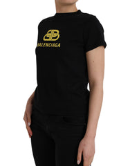 Balenciaga Black Cotton Logo Crew Neck Short Sleeves T-shirt - Retail Flare