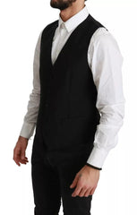 Dolce & Gabbana Black Stretch Waistcoat Formal Dress Wool Vest - Retail Flare