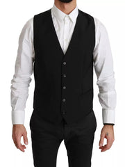 Dolce & Gabbana Black Stretch Waistcoat Formal Dress Wool Vest - Retail Flare