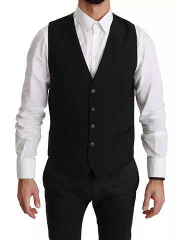 Dolce & Gabbana Black Stretch Waistcoat Formal Dress Wool Vest - Retail Flare