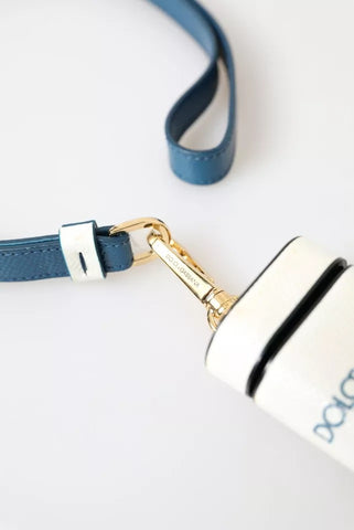 Dolce & Gabbana White Blue Calf Leather Logo Print Strap Airpods Case - Retail Flare