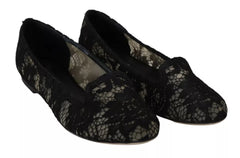 Dolce & Gabbana Black Floral Lace Loafers Flats Shoes - Retail Flare