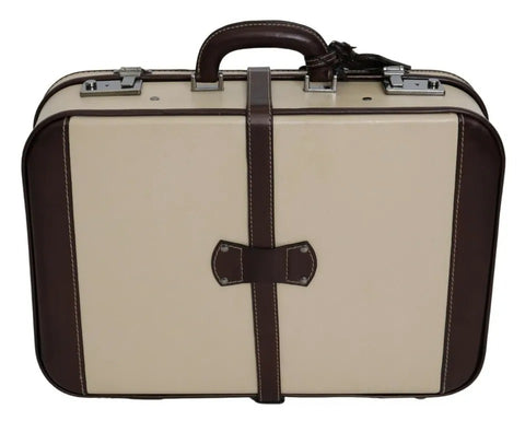 Dolce & Gabbana Brown Beige Leather Mens Travel Suitcase Luggage Bag - Retail Flare