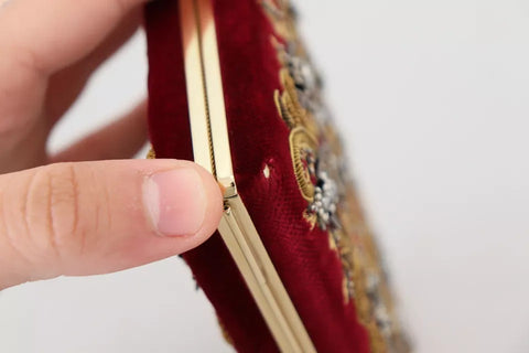 Dolce & Gabbana Red Velvet Gold Frame Clutch Evening Party Purse Bag - Retail Flare
