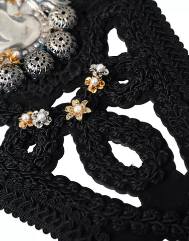 Dolce & Gabbana Black Canvas Embellished Waist Women Belt - Retail Flare