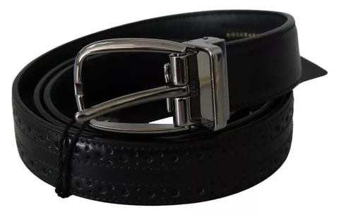 Dolce & Gabbana Black Leather Silver Metal Buckle Classic Belt - Retail Flare