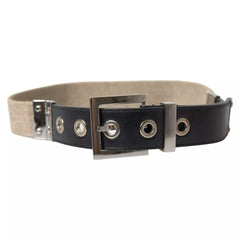 Dolce & Gabbana Black Leather Beige Strap Silver Metal Buckle Belt - Retail Flare