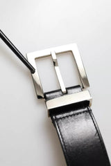 Dolce & Gabbana Black Leather Beige Strap Silver Metal Buckle Belt - Retail Flare
