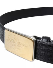 Dolce & Gabbana Black Exotic Leather Gold Metal Buckle Belt - Retail Flare