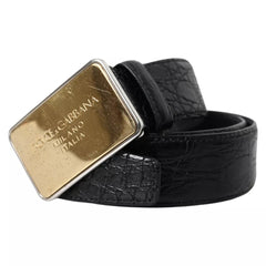Dolce & Gabbana Black Exotic Leather Gold Metal Buckle Belt - Retail Flare