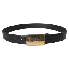Dolce & Gabbana Black Exotic Leather Gold Metal Buckle Belt - Retail Flare