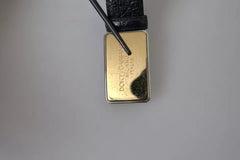 Dolce & Gabbana Black Exotic Leather Gold Metal Buckle Belt - Retail Flare