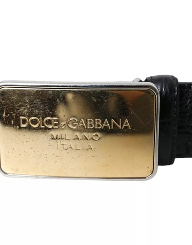 Dolce & Gabbana Black Exotic Leather Gold Metal Buckle Belt - Retail Flare