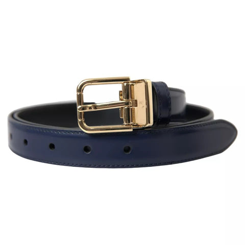 Dolce & Gabbana Blue Leather Gold Metal Buckle Men Belt - Retail Flare