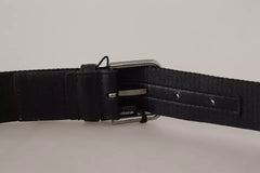 Dolce & Gabbana Blue Black Logo Print Silver Buckle Belt - Retail Flare