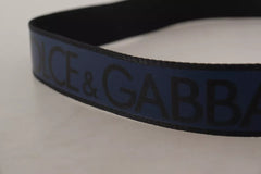 Dolce & Gabbana Blue Black Logo Print Silver Buckle Belt - Retail Flare