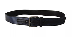 Dolce & Gabbana Blue Black Logo Print Silver Buckle Belt - Retail Flare