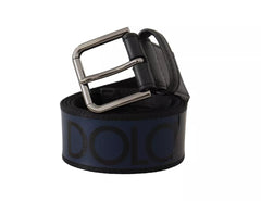 Dolce & Gabbana Blue Black Logo Print Silver Buckle Belt - Retail Flare