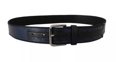 Dolce & Gabbana Blue Black Logo Print Silver Buckle Belt - Retail Flare