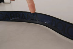 Dolce & Gabbana Blue Black Logo Print Silver Buckle Belt - Retail Flare