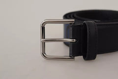 Dolce & Gabbana Blue Black Logo Print Silver Buckle Belt - Retail Flare