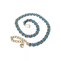 Dolce & Gabbana Blue Braided Gold Brass Chain Waist Belt - Retail Flare